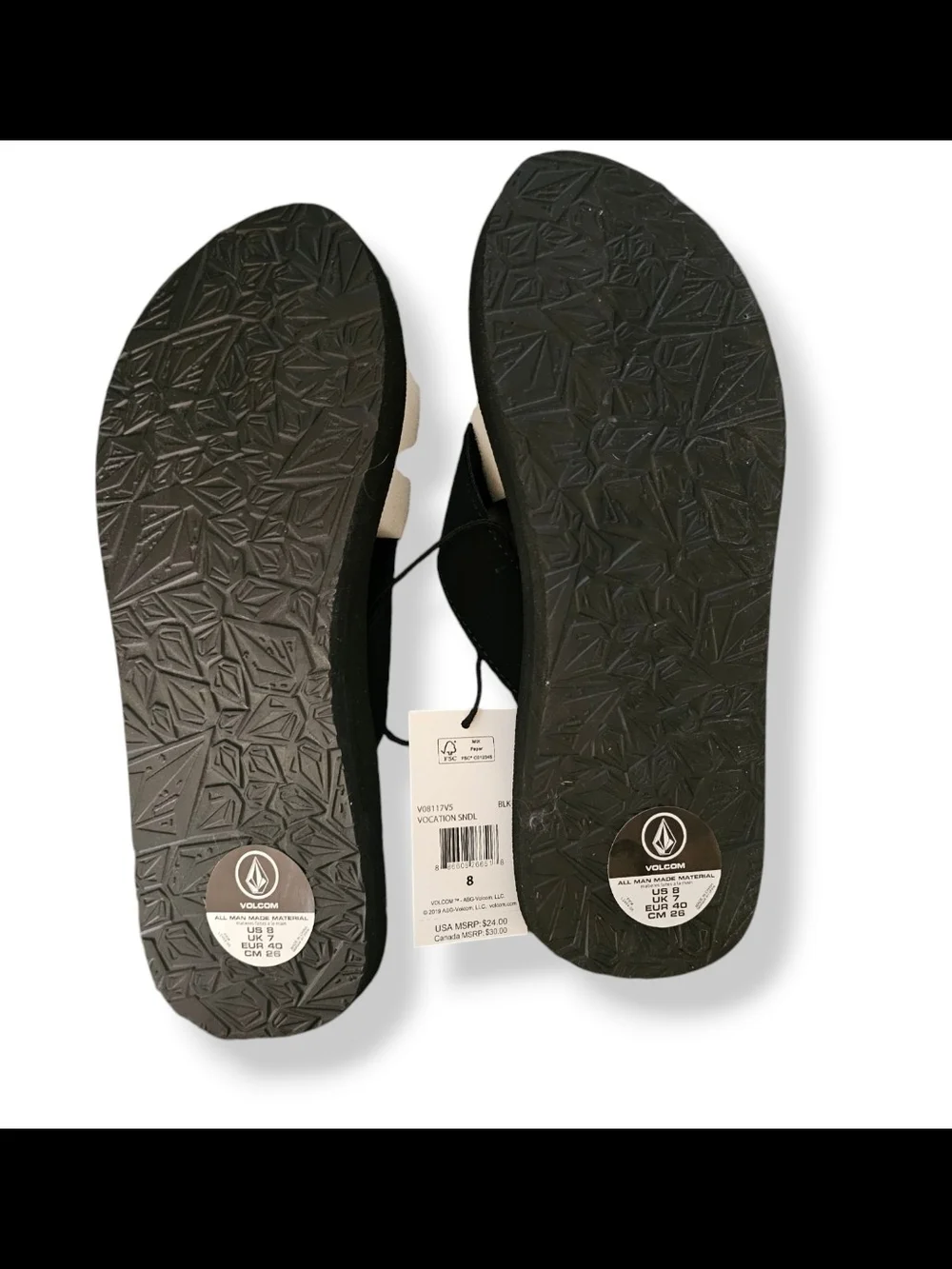 NEW Volcom Men’s Vocation Black Logo Flip-Flop Sandals Size 8